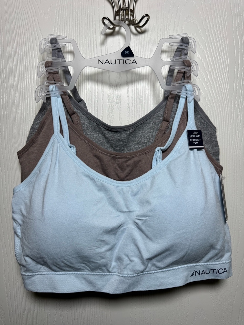 Nautica Women's 3-Pack Seamless Bralettes - Light Blue, Brown, Gray